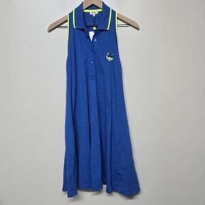 Kenzo Paris XS Blue Sleeveless Polo Dress Neon Trim Tiger Logo Cotton Pickleball